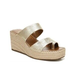 Franco‎ Sarto Sandals Womens 10 M Clave Espadrille Wedge Slip On Gold Leather